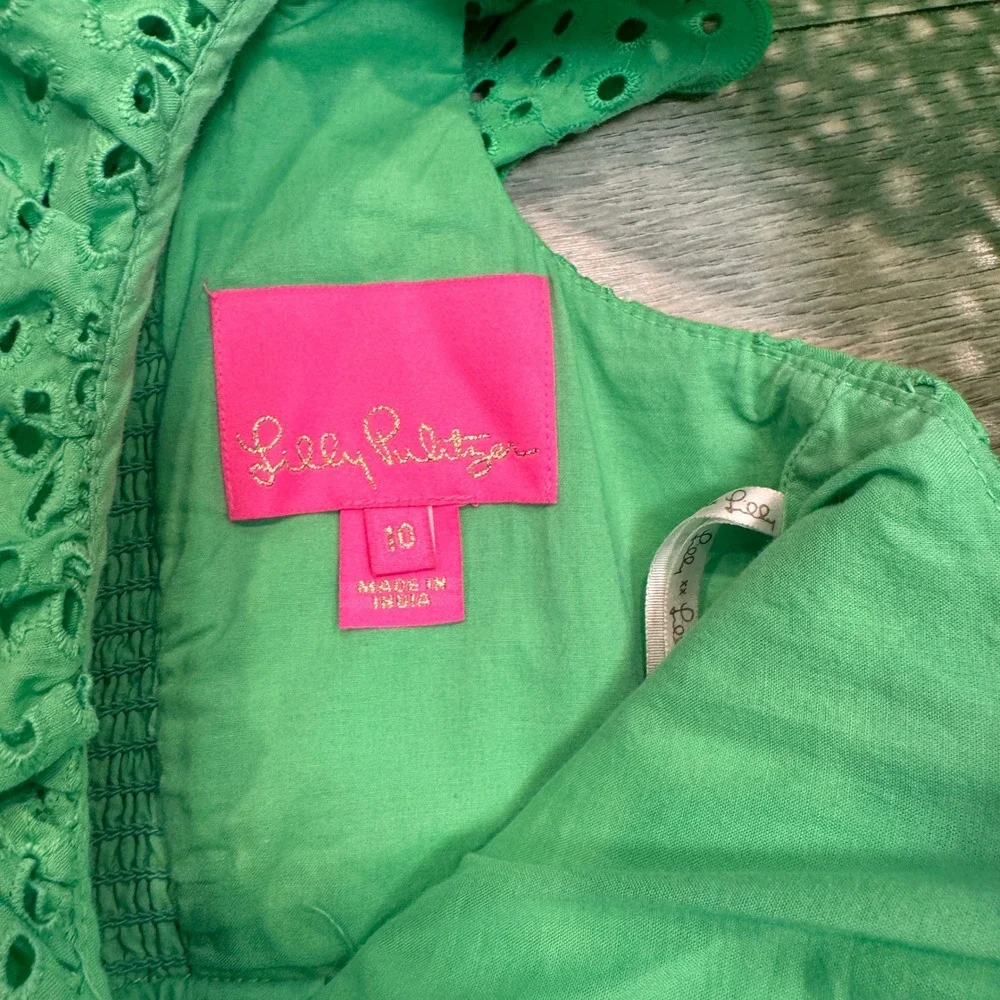 Lilly Pulitzer Bright Green Eyelet Ruffle Swing Dress